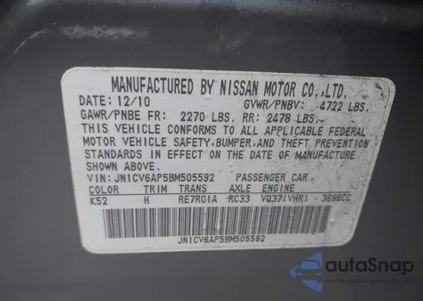 2011 Infiniti G37 Journey z USA, uszkodzony, nr VIN JN1CV6AP5BM505592